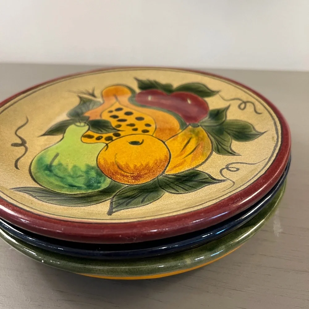 Vintage Mexican Dessert Bread Appetizers Plates Set Of 4 Fruit Hand Painted